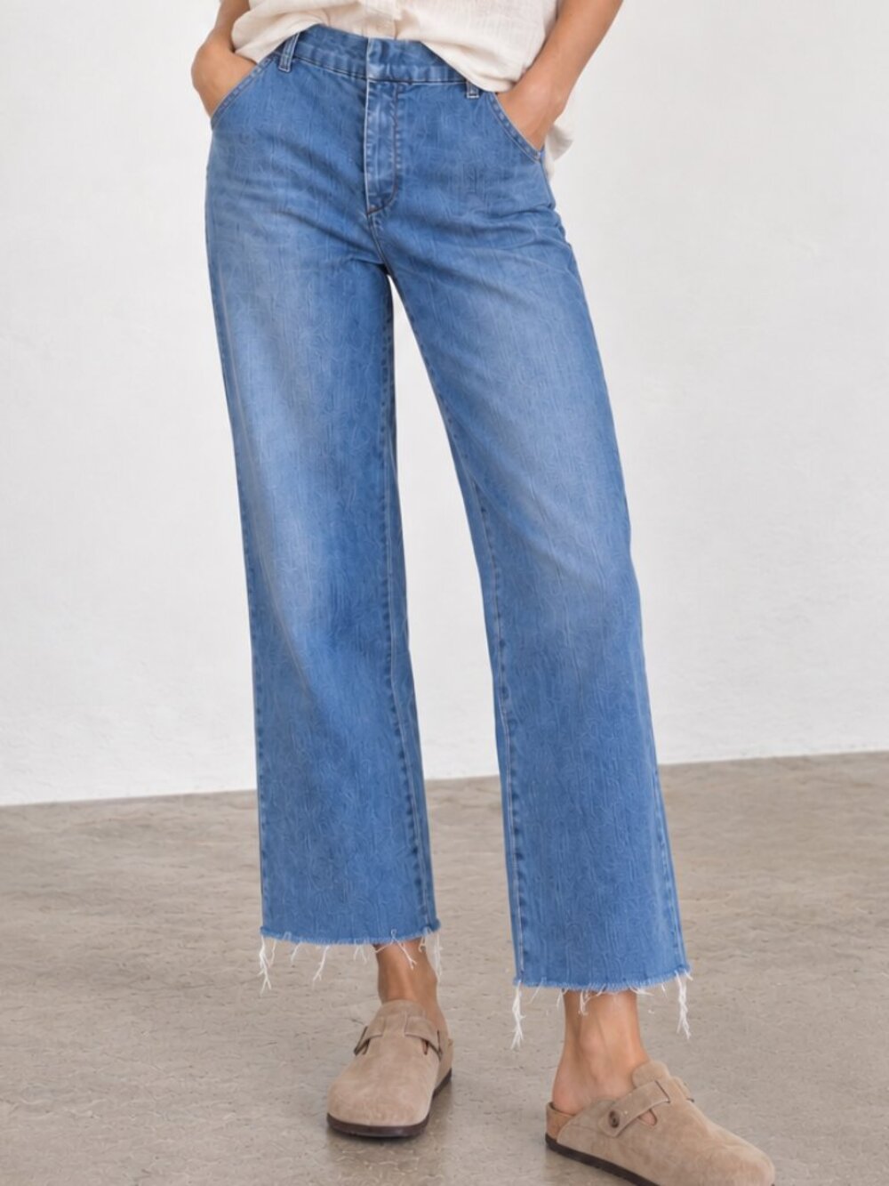 FRANK & EILEEN Kinsale High Rise Wide Leg Cropped Sailor Stretch Jeans 8 EUC